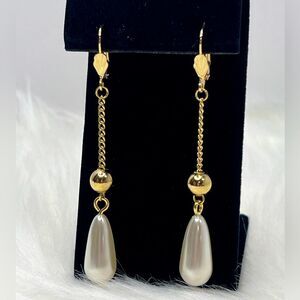 Stainless Steel Gold Pearl Dangle & Drop Earrings